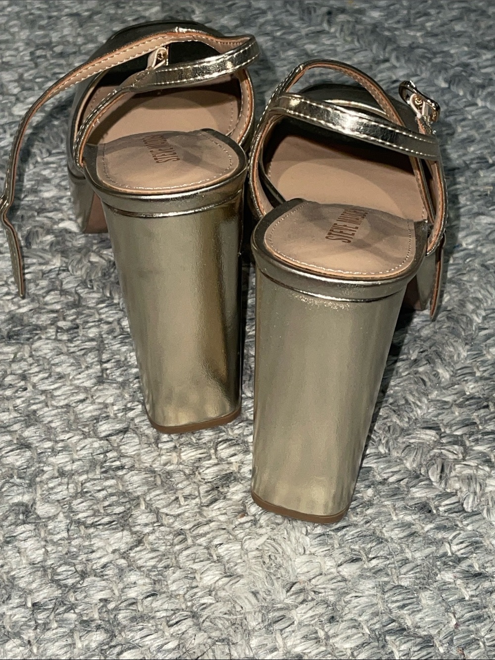 Steve Madden Metallic Gold Platform Ankle-Strap Heels - Picture 6 of 9